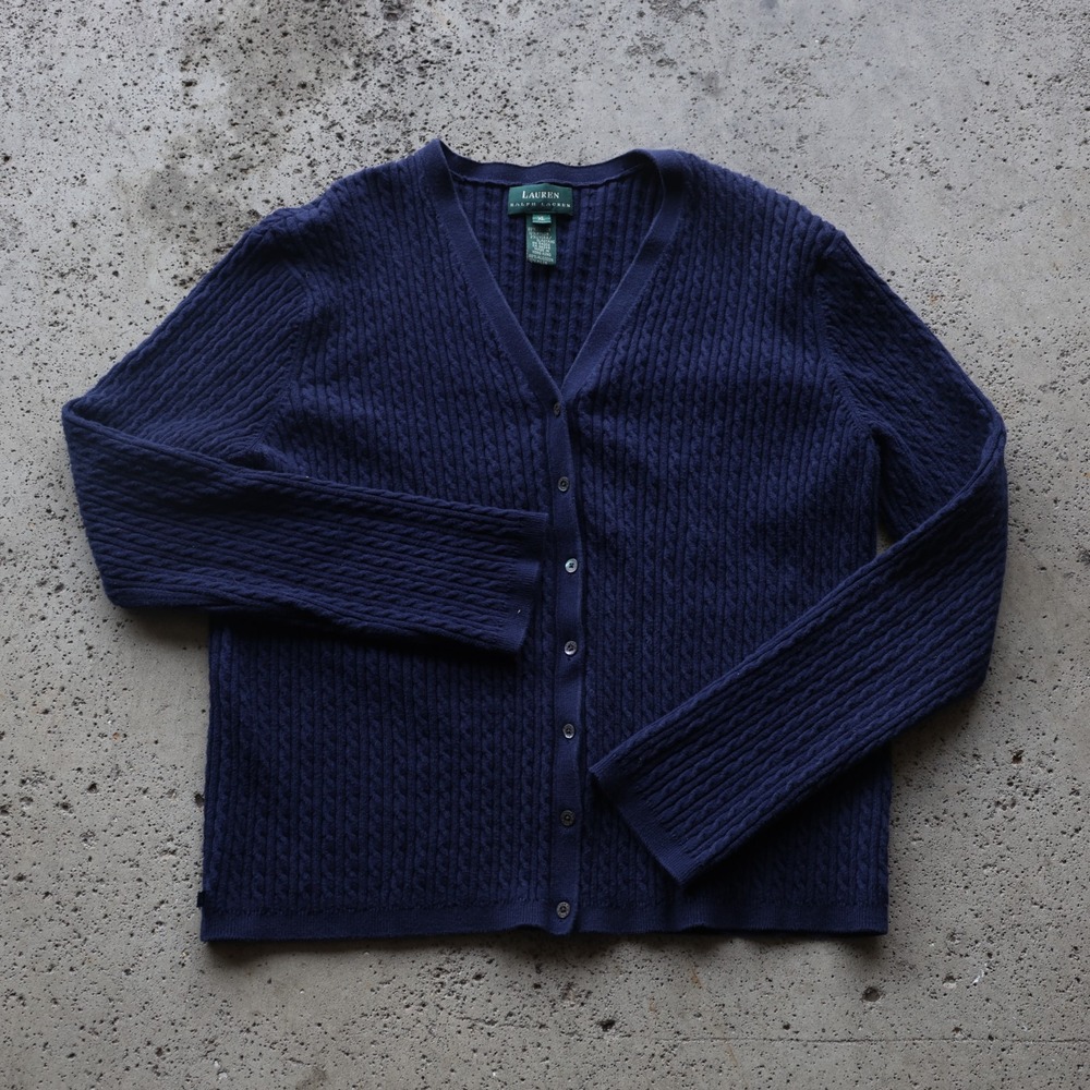 Vintage 90s Lauren Ralph Lauren Cable Knit Cardigan Women's Size XL Navy Button